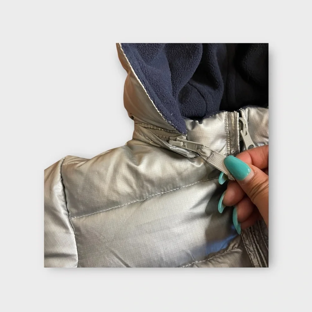 Gap Reversible Silver Puffer Blue Fleece Jacket